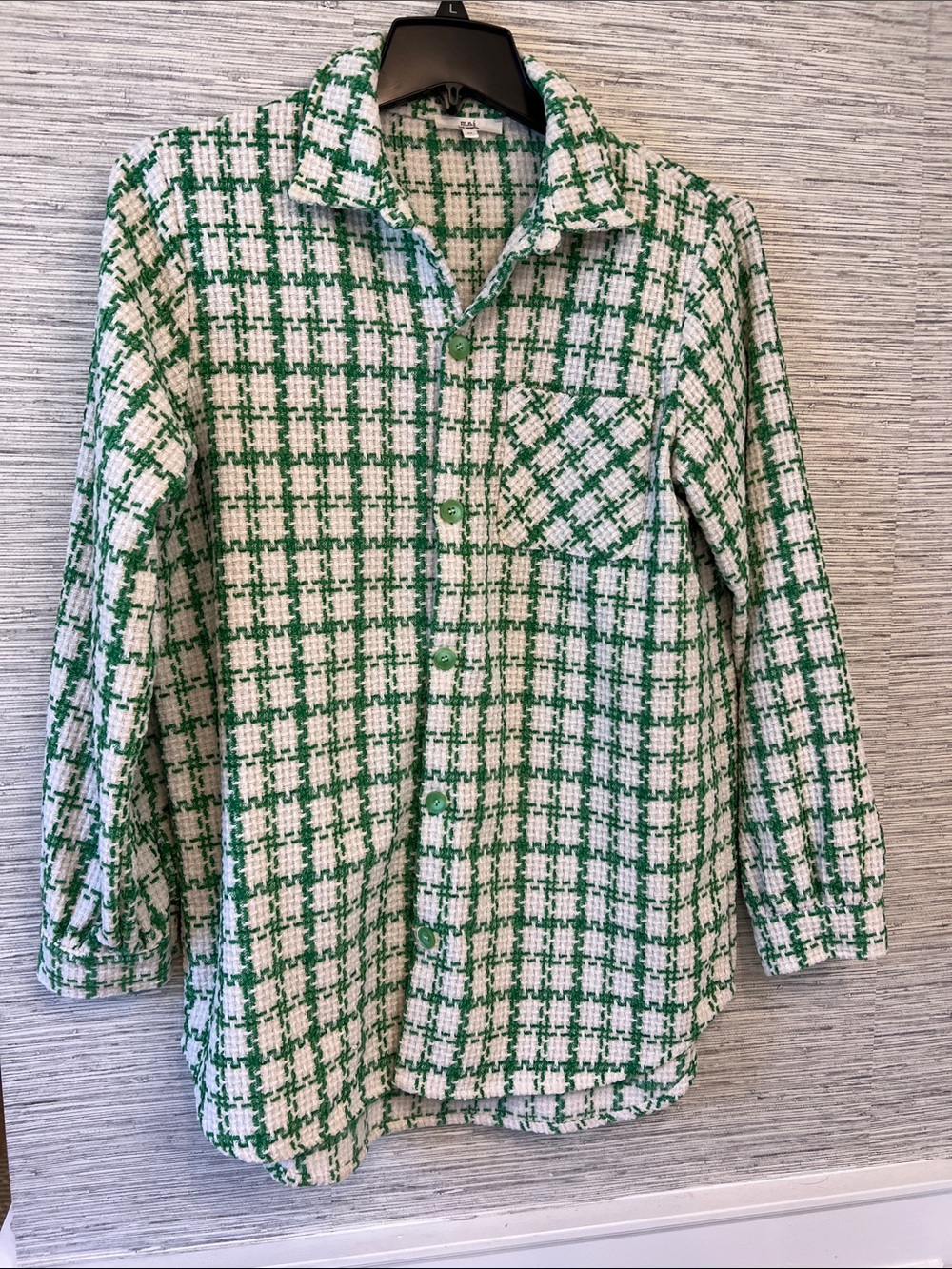 Green & White Plaid Utility Shirt Jacket